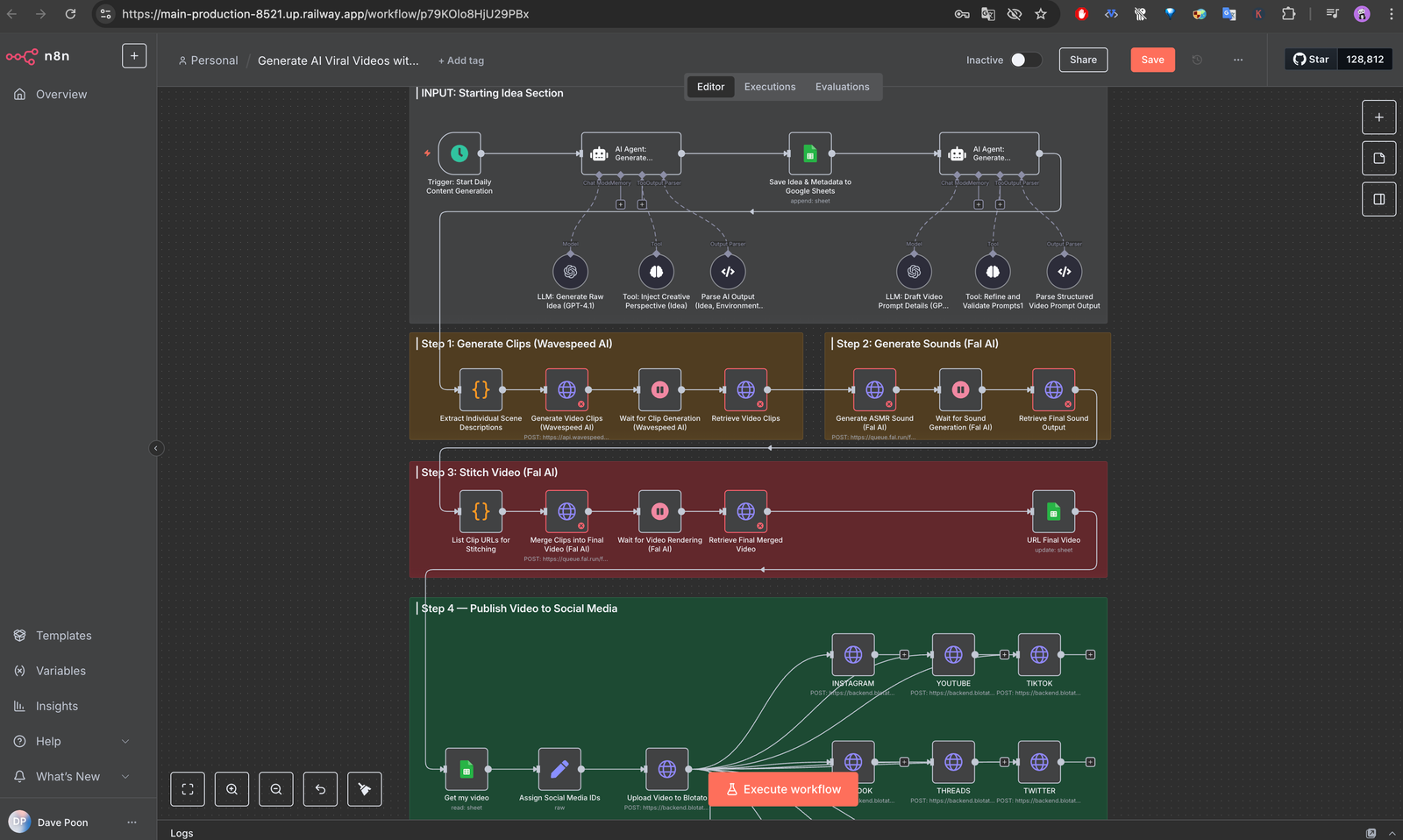 An N8N workflow diagram showing nodes wired together for AI automation.